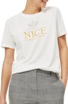 Women's Topshop By Tee & Cake Embroidered Nice Graphic Tee Us (fits Like 0) - White