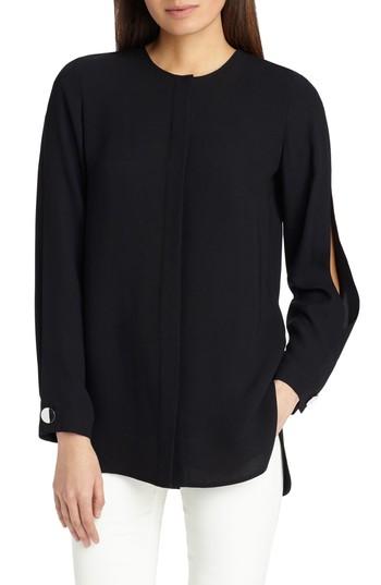 Women's Lafayette 148 New York Rowan Double Silk Georgette Blouse, Size - Black