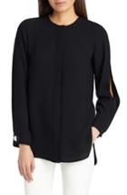 Women's Lafayette 148 New York Rowan Double Silk Georgette Blouse, Size - Black