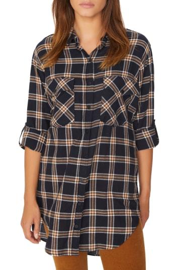 Women's Sanctuary Main Street Boyfriend Plaid Stretch Cotton Tunic - Blue