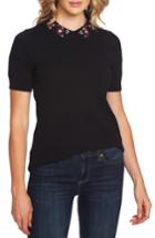 Women's Cece Embellished Collar Pointelle Detail Sweater, Size - Black