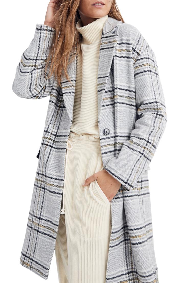 Women's Madewell Plaid Bryant Coat, Size - White