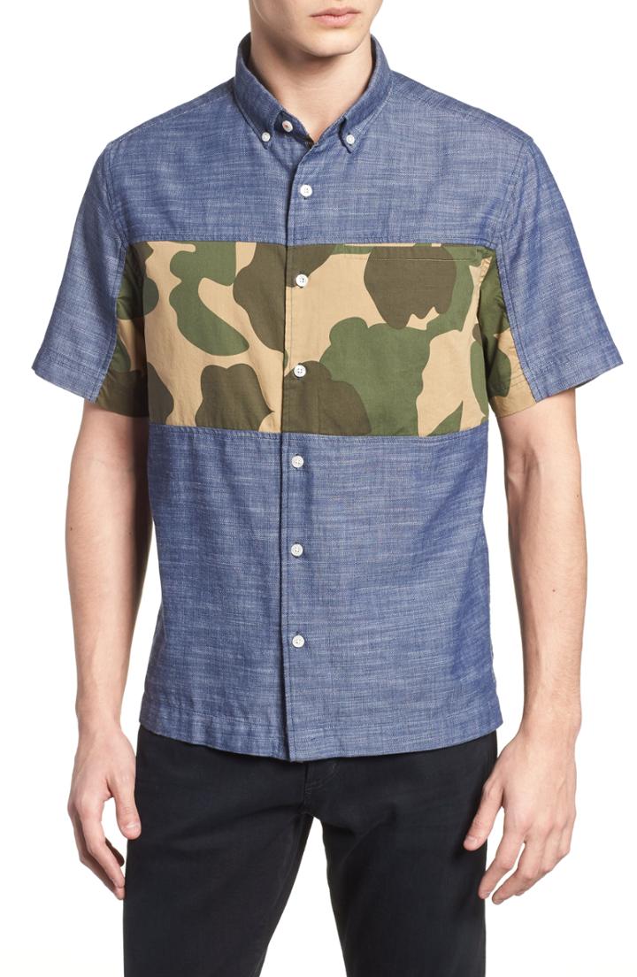 Men's Original Penguin Pieced Camo Shirt, Size - Blue