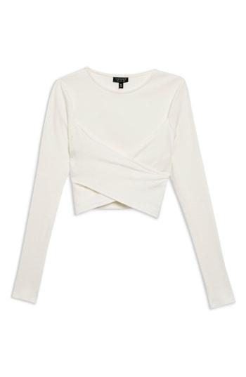 Women's Topshop Wrap Rib Crop Top Us (fits Like 0) - Ivory