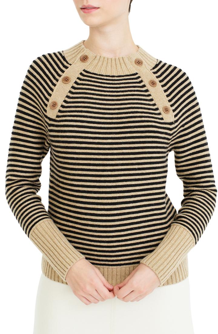 Women's J.crew Sweater With Jeweled Buttons - Blue