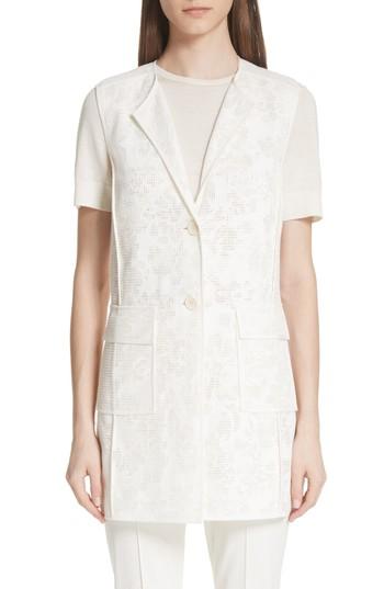 Women's St. John Collection Burnout Netting Vest, Size - White