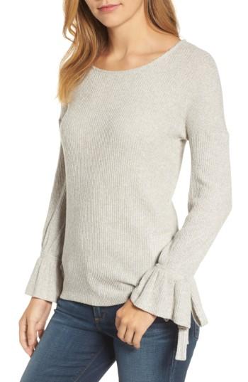 Women's Lucky Brand Tie Sleeve Rib Pullover - Grey