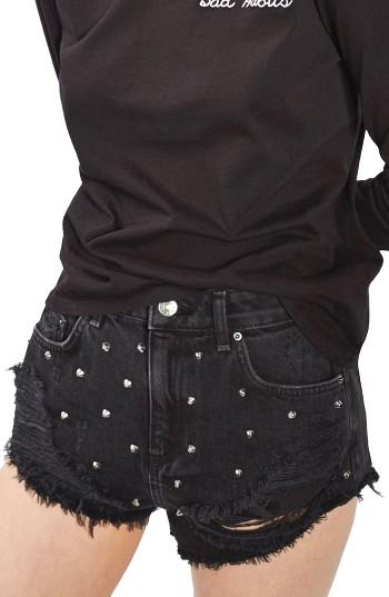 Women's Topshop Kiri Stud Ripped Denim Shorts