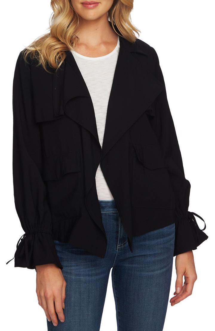 Women's Cece Open Front Short Trench Coat - Black