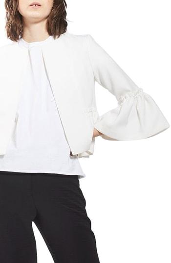Women's Topshop Frill Sleeve Double Breasted Jacket Us (fits Like 2-4) - Ivory