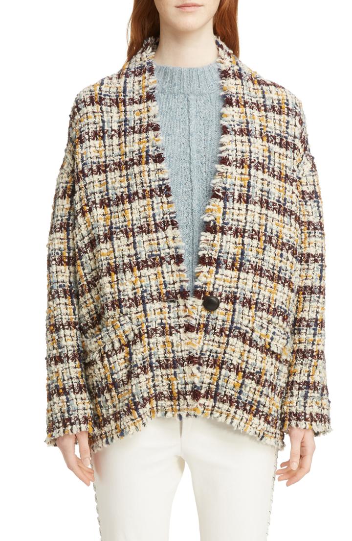Women's Isabel Marant Wool Blend Tweed Coat Us / 36 Fr - White