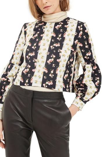 Women's Topshop Block Floral Stripe Top Us (fits Like 0) - Black