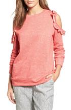 Women's Caslon Ruffle Trim Cold Shoulder Sweatshirt