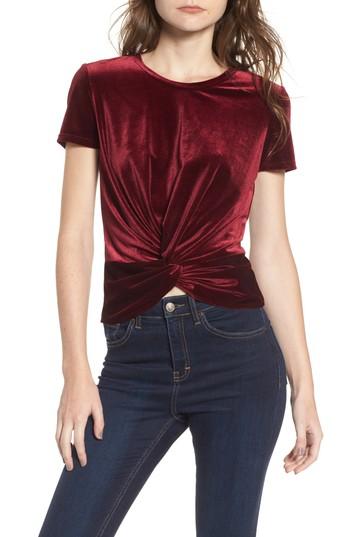 Women's Soprano Twist Front Velvet Tee - Burgundy