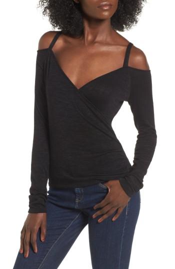 Women's Leith Wrap Front Off The Shoulder Top - Black