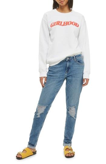 Women's Topshop Lucas Rip Boyfriend Jeans X 36 - Blue