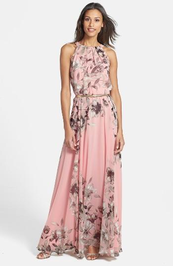 Women's Eliza J Belted Chiffon Maxi Dress - Pink
