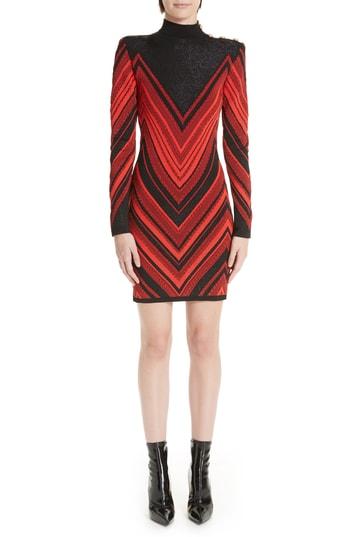 Women's Balmain Chevron Embellished Minidress Us / 36 Fr - Red