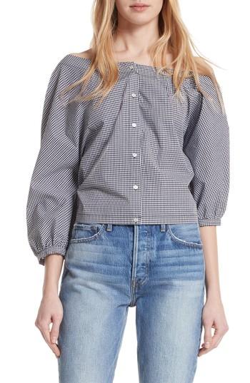 Women's Frame Gingham Tie Back Off The Shoulder Top - Black
