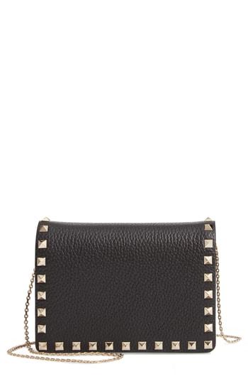 Women's Valentino Garavani Rockstud Leather Pouch Wallet On A Chain - Black
