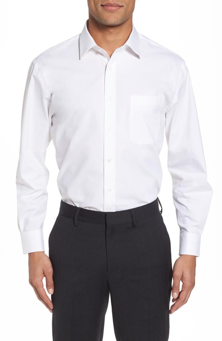 Men's Nordstrom Men's Shop Tech-smart Traditional Fit Stretch Pinpoint Dress Shirt - 32/33 - White
