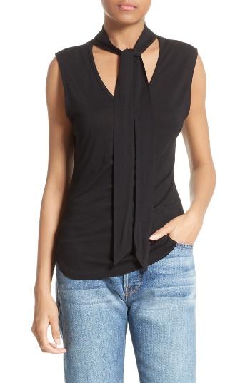 Women's Frame Sleeveless Tie Neck Blouse - Black