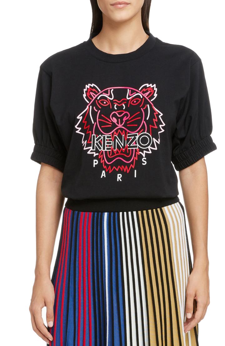 Women's Kenzo Comfort Neon Tiger Graphic Tee - Black