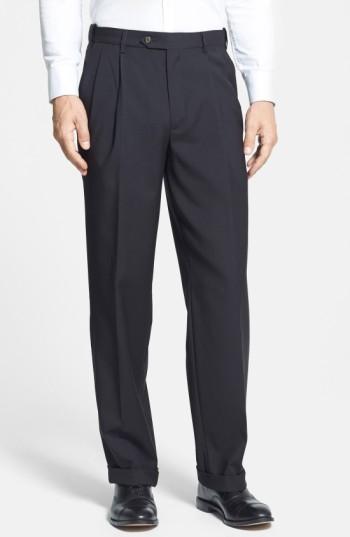 Men's Berle Self Sizer Waist Pleated Trousers X Unhemmed - Blue