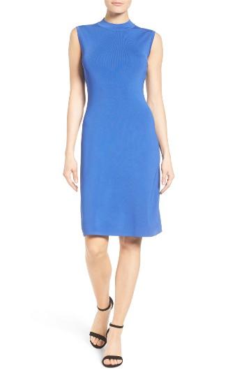 Women's Halogen Sleeveless Mock Neck Knit Dress, Size - Blue