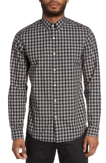 Men's Theory Sylvain Trim Fit Check Sport Shirt, Size - Black