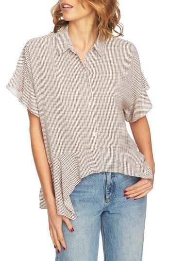 Women's 1.state Mini Houndstooth High/low Blouse - Pink