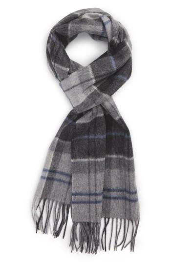 Men's Nordstrom Men's Shop Plaid Lambswool Scarf, Size - Grey