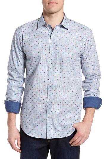 Men's Bugatchi Shaped Fit Floral Check Sport Shirt - Red