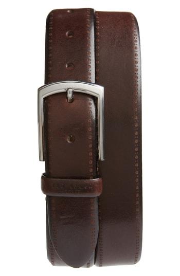 Men's Ted Baker London Burnished Brogue Leather Belt - Chocolate