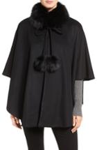 Women's Belle Fare Genuine Fox Fur Collar Cashmere Cape, Size - Black