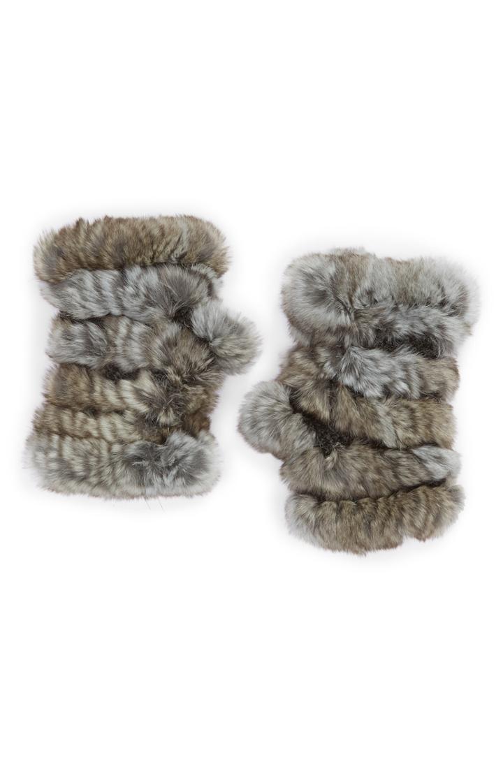 Women's Jocelyn Mandy Genuine Rabbit Fur Open Top Mittens, Size - Grey