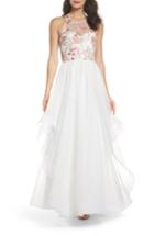 Women's Sequin Hearts Embroidered Mesh & Tulle Halter Gown - Ivory
