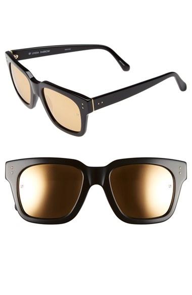 Women's Linda Farrow 'd-frame' 52mm Mirrored Lens Sunglasses - Black/ Gold