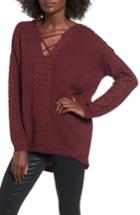 Women's Love By Design Cross Front Braided Sweater - Burgundy