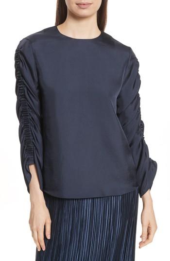 Women's Tibi Menidini Twill Shirred Top - Blue