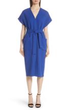 Women's Lela Rose Wool Blend Crepe Belted Dress - Blue