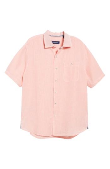Men's Tommy Bahama Sand Standard Fit Check Linen Blend Sport Shirt, Size - Orange