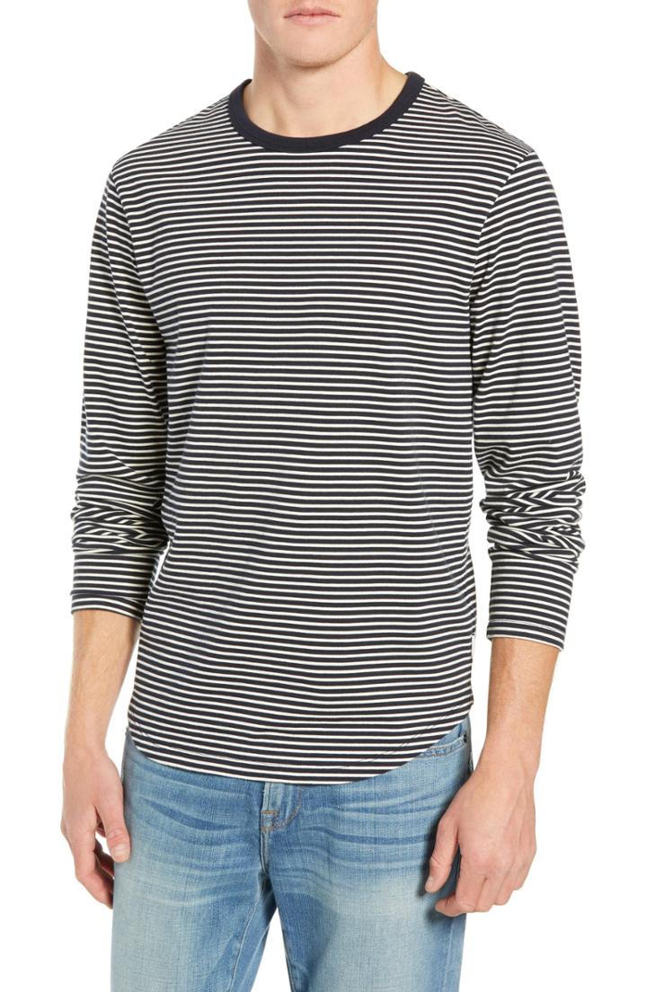 Men's Frame Stripe Classic Long Sleeve Crewneck T-shirt - Blue