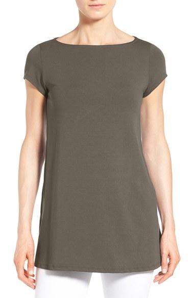 Petite Women's Eileen Fisher Bateau Neck Tunic Top P - Green