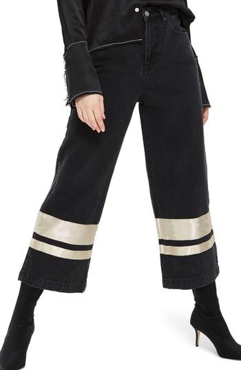Women's Topshop Stripe Hem Crop Jeans X 30 - Black