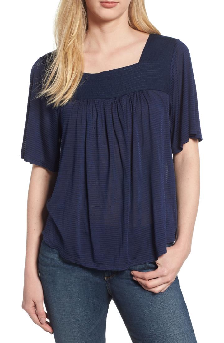 Women's Lucky Brand Shadow Stripe Peasant Top - Blue