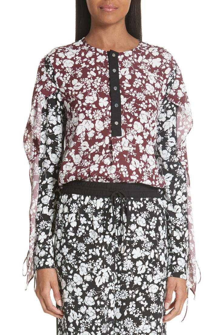 Women's Yigal Azrouel Floral Print Split Sleeve Blouse - Burgundy