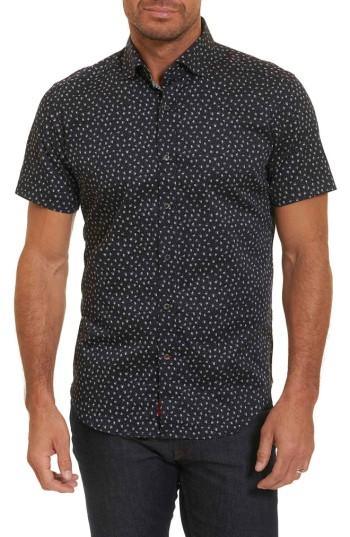 Men's Robert Graham Miki Tailored Fit Print Short Sleeve Sport Shirt, Size - Black