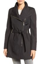 Women's Calvin Klein Asymmetrical Belted Rain Coat - Black