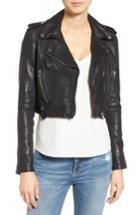 Women's Lamarque Washed Leather Crop Moto Jacket - Black